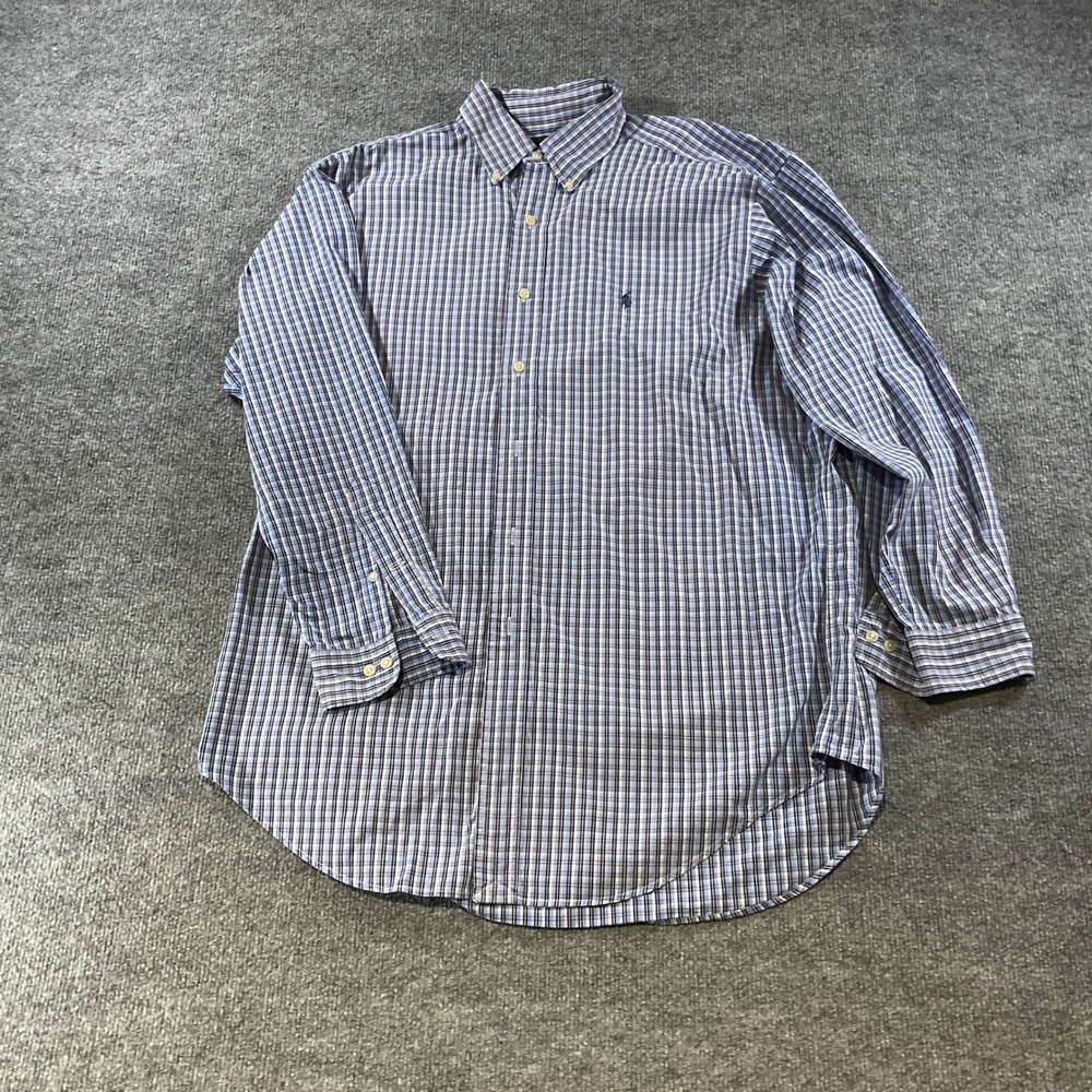 Polo Ralph Lauren Yarmouth Shirt Mens 16 32/33 Blue Plaid Pinpoint Oxford Cotton